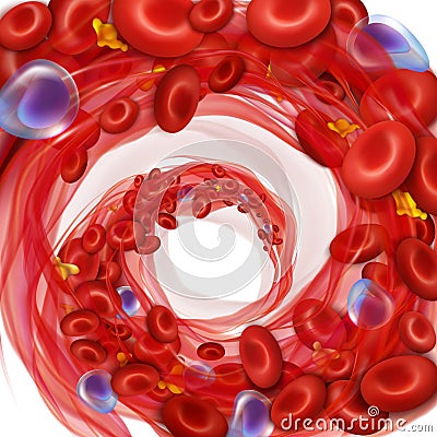 Circulation of erythrocytes, leukocytes and platelets in plasma. V Cartoon Illustration